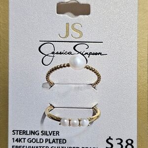 Jessica Simpson Gold and Silver Pearl Ring Duo